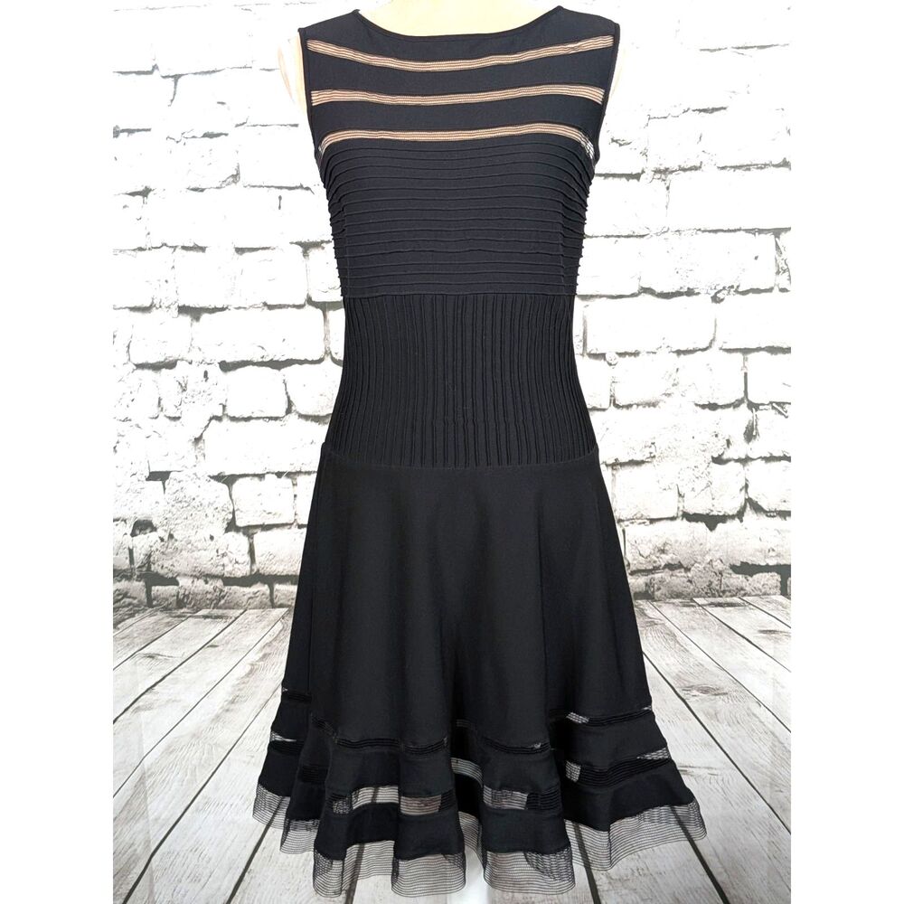 TADASHI SHOJI Fit & Flare Ribbed Knit Dress LBD Stretch Cocktail Feminine Small